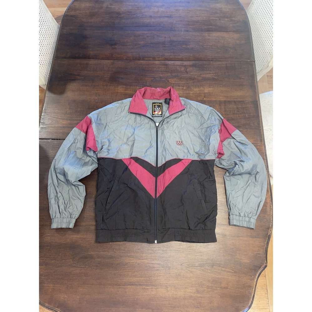 Vintage USA Olympic Team Windbreaker Jacket Mens Small Gray Red JCPenney 90s